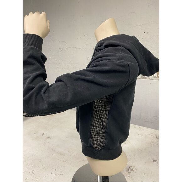 GARAGE • Black Mesh Sided Low Crop Hoodie Sweatshirt • Ladies Size M - Picture 2 of 6